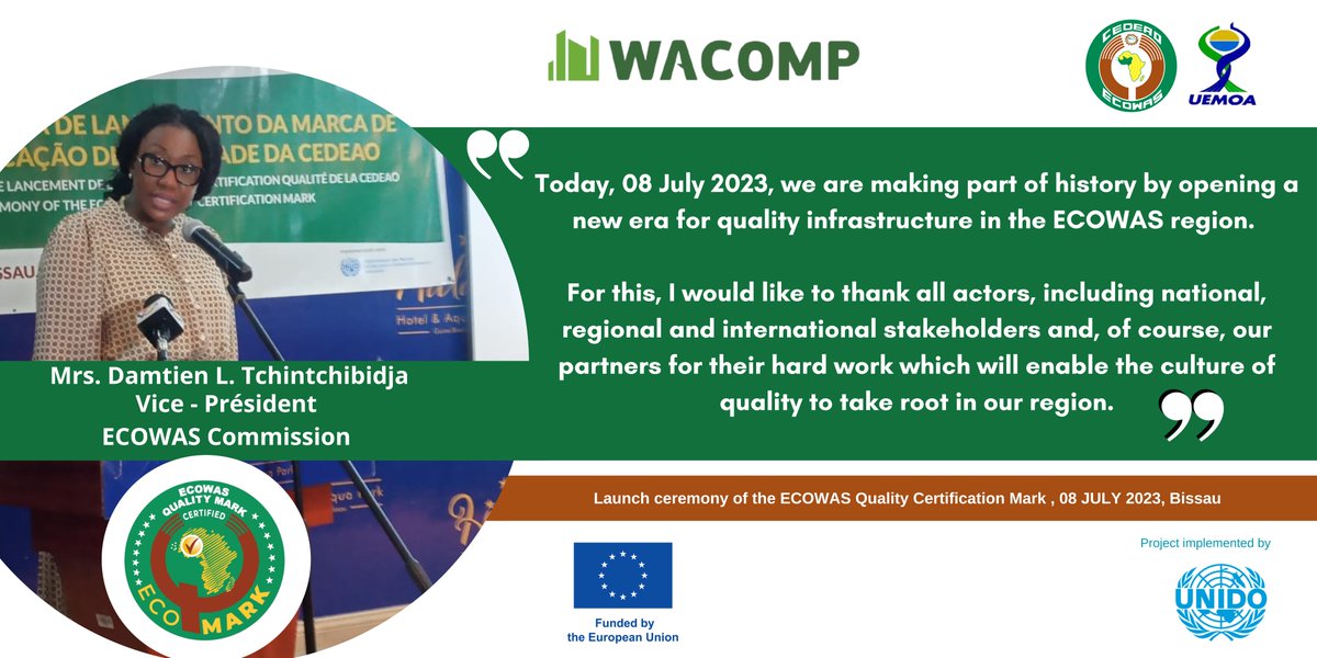 "No doubt that the ECOWAS #Quality #CcertificationMark,#ECOQMARK will help to demonstrate that our products meet the highest intnl #standards &amp; stimulate our intra-Community trade, as well as providing a competitive advantage for the private sector" <a href="/Damtien_VP/">Damtien L. Tchintchibidja</a> #ecowas Commission