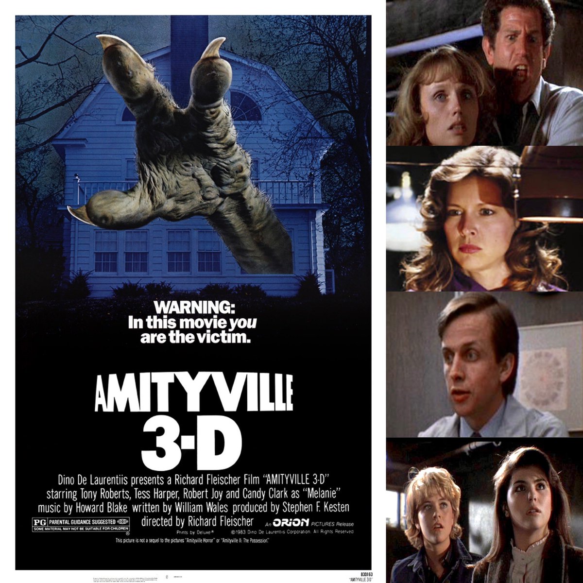 #NowWatching for the first time the 1983 horror movie “Amityville 3-D” with Tony Roberts, Tess Harper, Candy Clark and Robert Joy. Plus Meg Ryan and Lori Loughlin in small roles. #Movie #Movies #MoviePoster #HorrorMovies #HorrorCommunity https://t.co/WzBIQ9fWI3