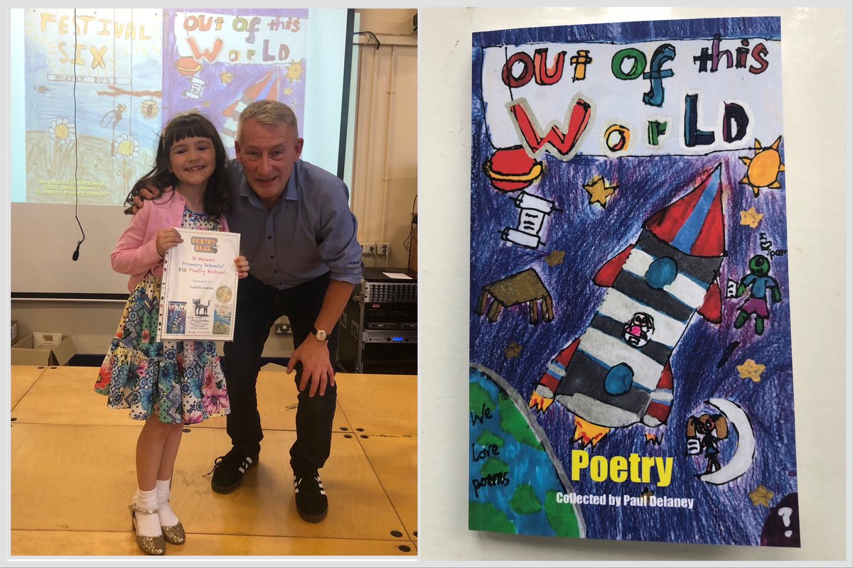 Very proud of Isabella, winning a competition to design the front cover for the new Poetry Buzz book, Out Of This World! Even more special that she had just broken her elbow when she drew it! A fantastic evening! Many thanks @DPoetryBuzz @StBartsRainhill