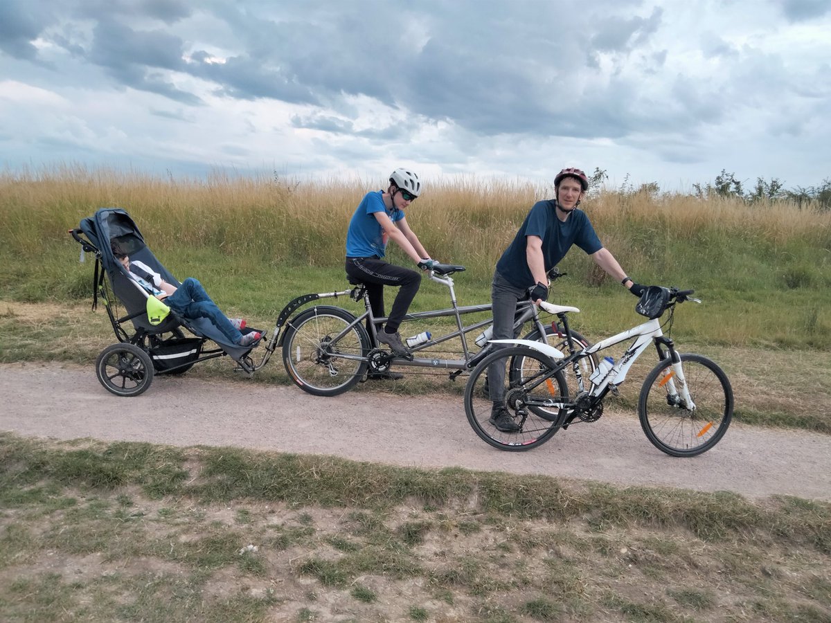 SharonK30831388's tweet photo. First two days of At Home Superheroes @SuperheroTri #findyourpower with Delta buggy @DelichonLtd now fixed #InclusiveCycling with Superdad and Superbro on a tandem pulling our Superhero who did eat his 4 puddings🧁🍰🍩🍪#TeamSteve #TeamIronMan #TeamJamie4Puddings https://t.co/xCBrFAf4nf