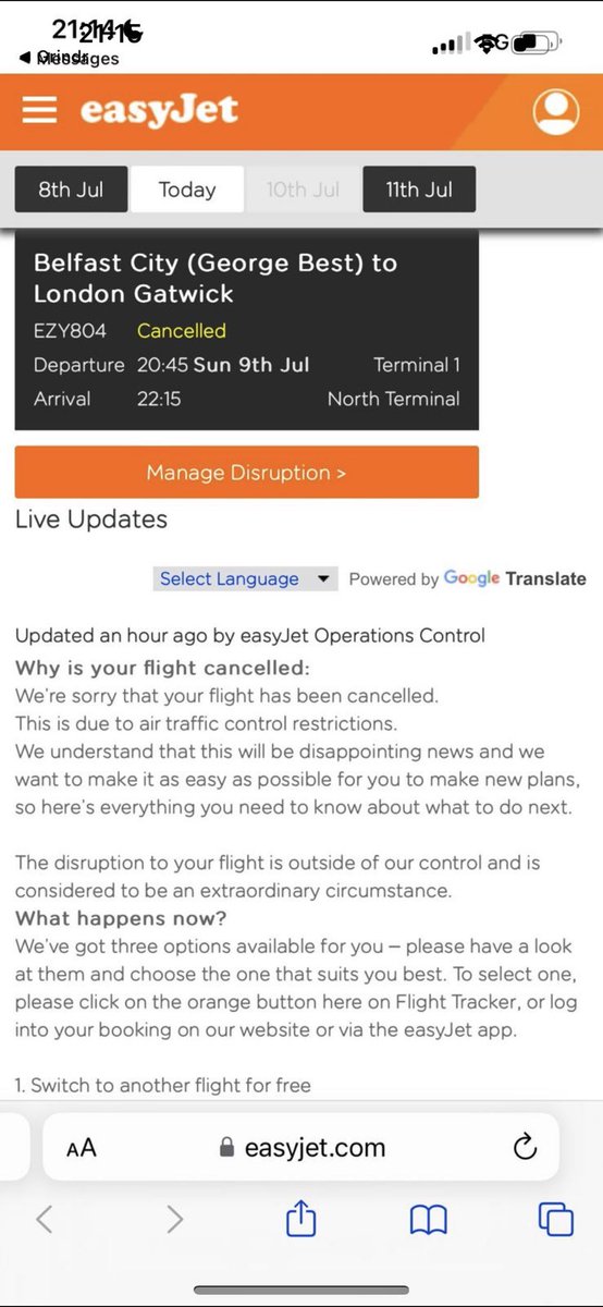 jonny_pearson's tweet photo. @easyjet specifically what was the air traffic control restriction that led to this flight cancellation at the very last minute? https://t.co/7O7Cwu9XlL