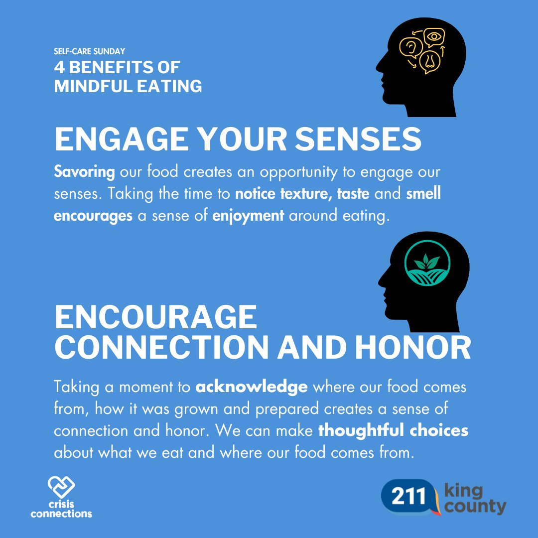 CrisisCXNs's tweet image. Mindful eating has many benefits! ☮️

211 can help with access to nutritious food! 🥬

Dial 211 to learn more about basic food (SNAP) eligibility, nutrition programs and food pantries. ☎️

👉👉 ow.ly/Eq0j50P6M1c

#BasicFood #SNAPBenefits #mindfuleating
