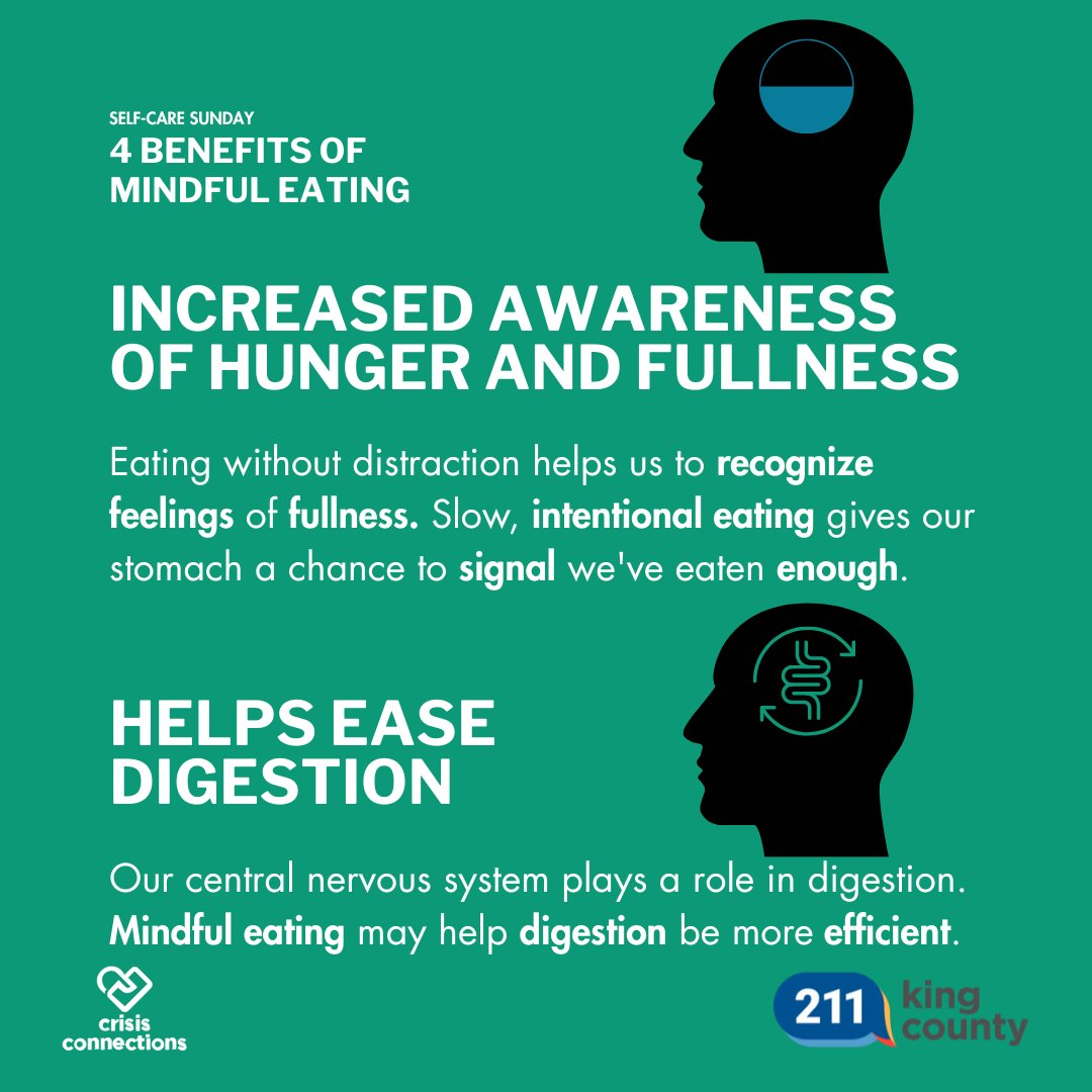 CrisisCXNs's tweet image. Mindful eating has many benefits! ☮️

211 can help with access to nutritious food! 🥬

Dial 211 to learn more about basic food (SNAP) eligibility, nutrition programs and food pantries. ☎️

👉👉 ow.ly/Eq0j50P6M1c

#BasicFood #SNAPBenefits #mindfuleating