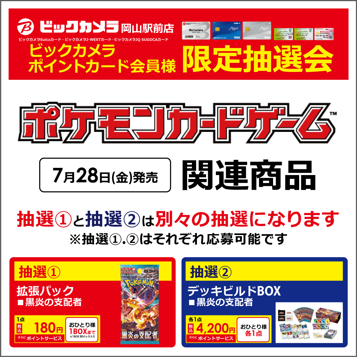 ポケカ抽選販売】 ビックカメラにて「黒炎の支配者」の抽選販売