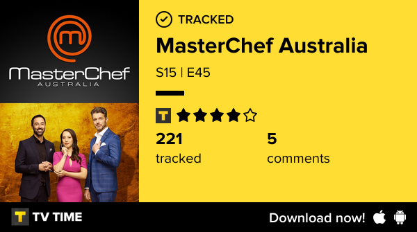 VibooD's tweet photo. I've just watched episode S15 | E45 of MasterChef Australia! #masterchefaustralia  https://t.co/jE22l1gHZZ #tvtime https://t.co/O4zhPPfgoy