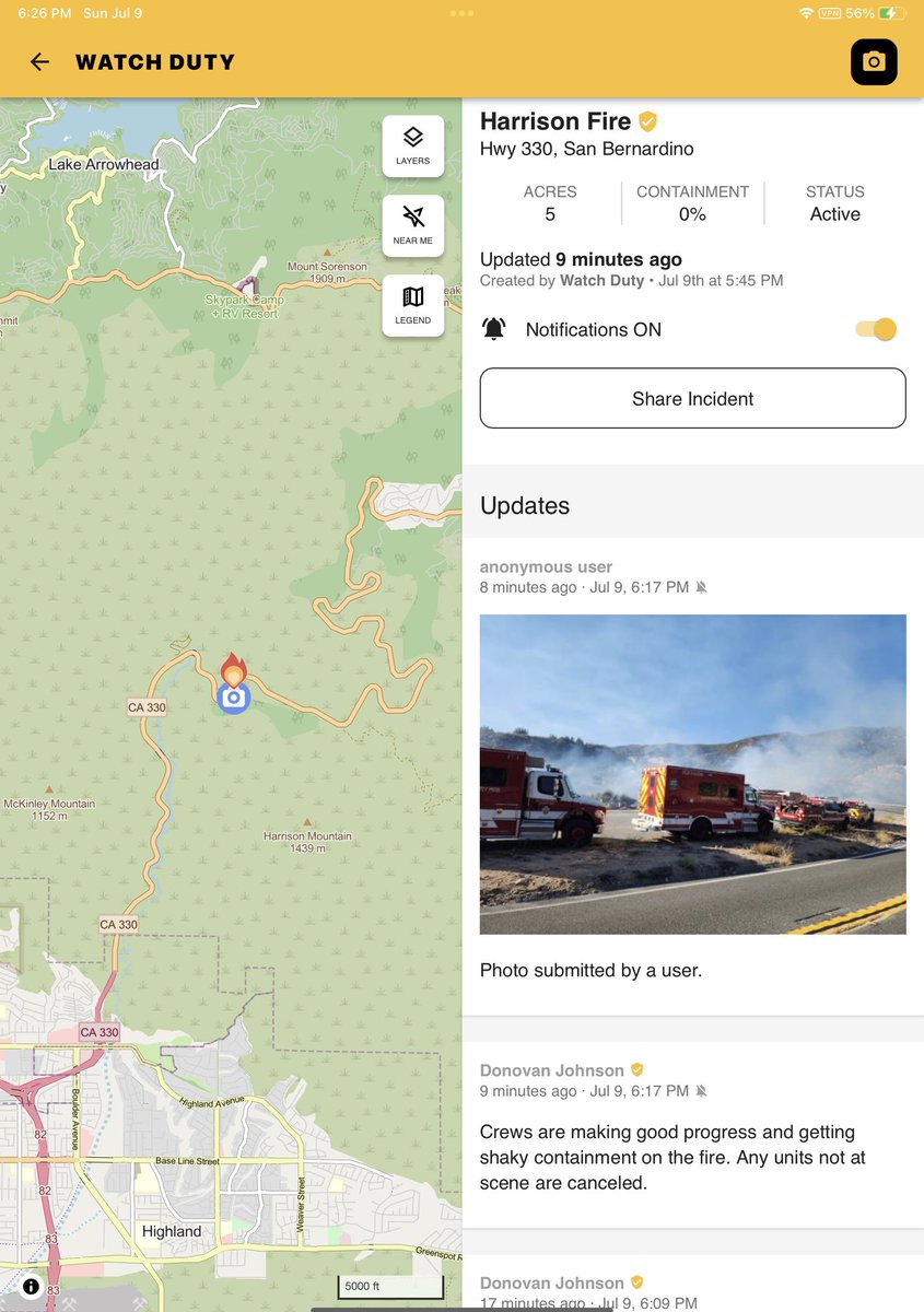 BCWildfireWkly's tweet photo. #HarrisonFire @ Hwy 330, #SanBernardino - #SanBernardinoCounty, #California: https://t.co/h9Bmx3DYKK

“Crews are making good progress and getting shaky containment on the fire. Any units not at scene are canceled.” - Donovan Johnson, @watchdutyapp 

@SBCOUNTYFIRE 

#CAFire #CAwx https://t.co/RqxPzCVegw