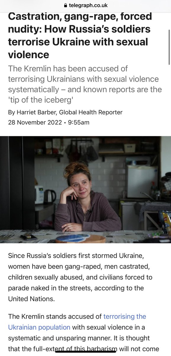 The Telegraph article about sexual violence of russian invaders in Ukraine is too horrible to quote, but our allies should make an effort to read it. This violence is a part of russia’s systemic efforts to genocide Ukrainians. Unspeakable crimes, the justice should be served NOW.