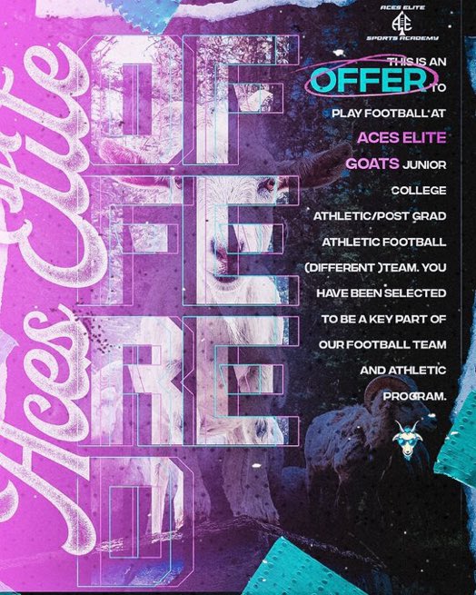 GOD IS GOOD! I’m  so thankful to have received my second offer from @AcesEliteFB @GHS_Football23 <a href="/coach_liner/">Coach Chris Liner</a> <a href="/CoachMiller56/">Amsey Miller</a> <a href="/ChrisGriggs9/">Coach Chris "Ace" Griggs</a>