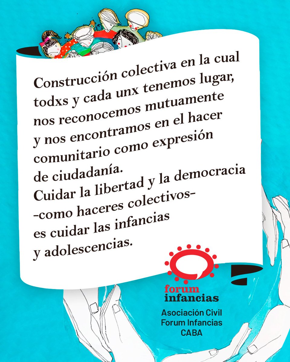 Cuidar la libertad y la democracia -como haceres colectivos- es cuidar las infancias y adolescencias.

#foruminfancias #9DeJulio #Independencia #Libertad #Argentina #democracia
