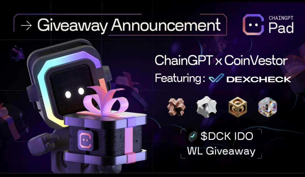 📣 ChainGPT x Coinvestor Ventures x <a href="/DexCheck_io/">DexCheck AI</a> IDO Whitelist Giveaway!

We're excited to announce a collaboration with ChainGPT Pad and their incubation project, DexCheck. Offering Coinvestor's community an opportunity to earn a free WL tier for the $DCK IDO on ChainGPTPad