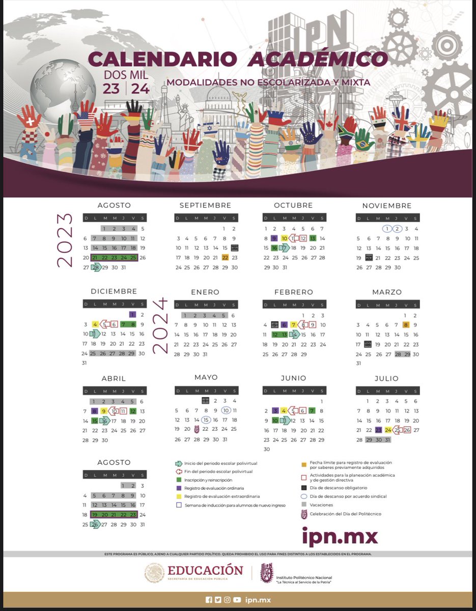 Te compartimos el Calendario Académico correspondiente al período 2023-2024. ipn.mx 

#ModalidadEscolarizada 
#ModalidadesNoEscolarizadaYMixta