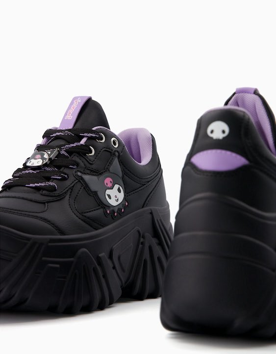 sanriodaily's tweet image. bershka are dropping these new kuromi shoes soon!! 💫