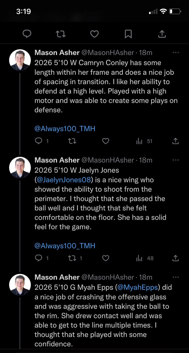 Always 100 Elite 2026 3SSB (@100elite2026) on Twitter photo Great Work Ladies…You Never Know Who’s Watching 👀. Keep Working! <a href="/Cam_Conley32/">Cam</a> <a href="/JaelynJones08/">Jaelyn Jones</a> <a href="/MyahEpps/">Myah Epps</a> <a href="/vjhAlways100/">Always 100</a>
Thanks! <a href="/MasonHAsher/">Mason Asher</a> Great Work Ladies…You Never Know Who’s Watching 👀. Keep Working! <a href="/Cam_Conley32/">Cam</a> <a href="/JaelynJones08/">Jaelyn Jones</a> <a href="/MyahEpps/">Myah Epps</a> <a href="/vjhAlways100/">Always 100</a>
Thanks! <a href="/MasonHAsher/">Mason Asher</a>