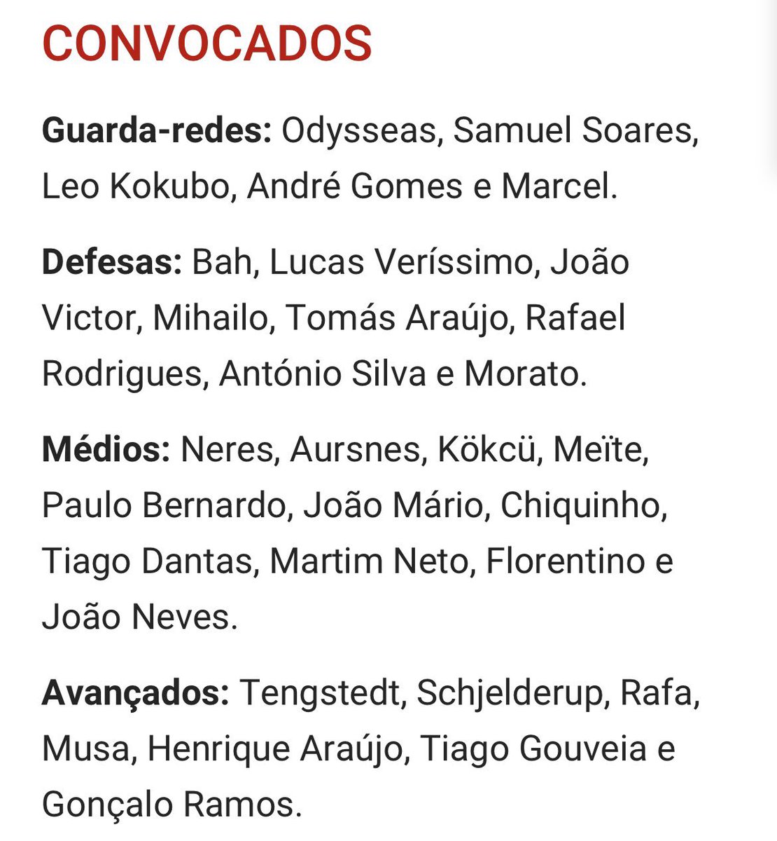 FrenteEncarnada's tweet photo. Da lista de convocados para o estágio em St. George’s Park, até à Supertaça devem ocorrer algumas alterações.

Entradas:
- Otamendi
- Di Maria 
- Jurásek 
- GR?
- Guedes?

Saídas:
- Marcel
- Kokubo (caso venha GR)
- R.R
- Veríssimo ?
- P.Bernardo
- Meïte
- Dantas
- H.Araújo https://t.co/qXwpyM9khh