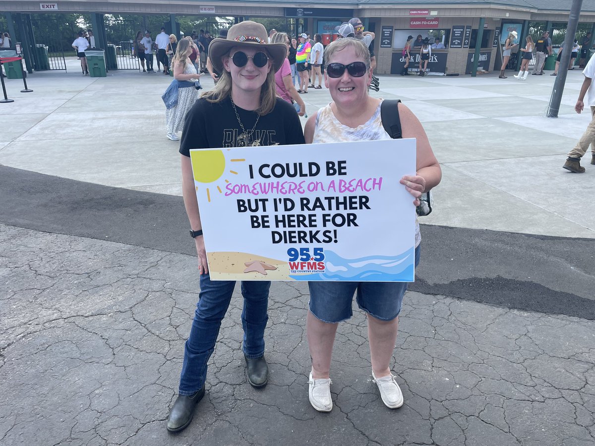 955wfms's tweet photo. Familiar faces, tan lines and drinks ice cold, free &amp; easy down the road I go 😎 Swing by the #WFMS tent on your way in to see @DierksBentley tonight at @ruoffmusicenter! #CountrySummer https://t.co/TIn1Sz6EpB