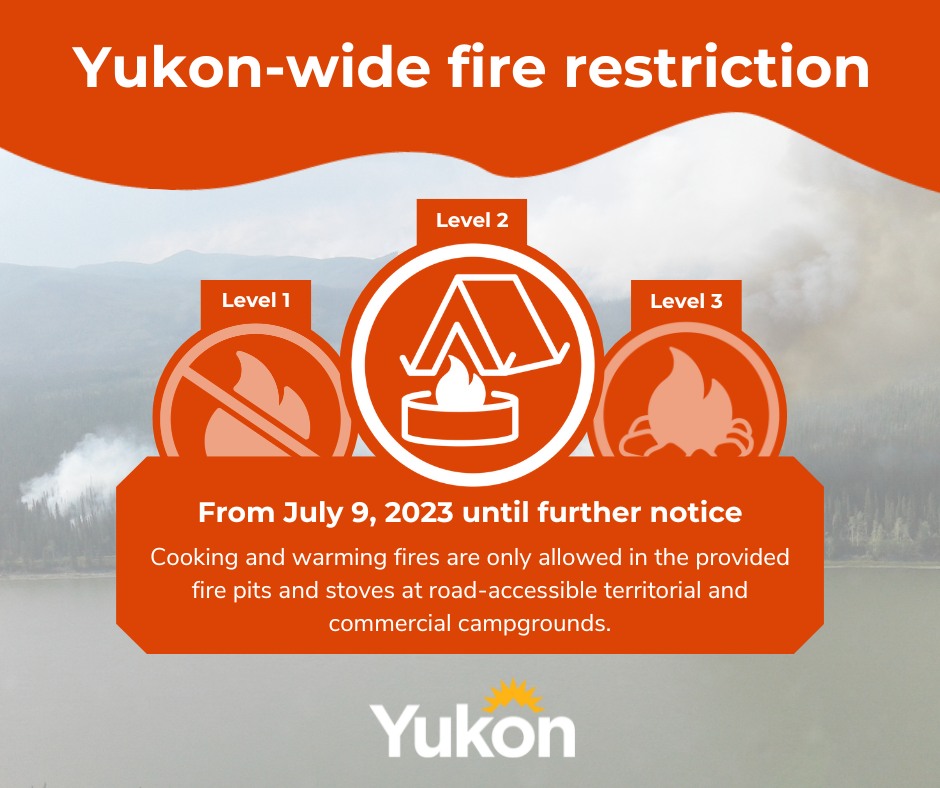 YukonPS's tweet photo. A Yukon-wide fire ban is coming into effect today due to high wildfire activity, lightning potential and hot and dry conditions forecast for the week.
https://t.co/qx4nTiyrOh https://t.co/1xJle9E9aO