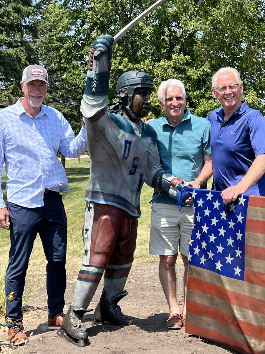 LetsPlay_Hockey's tweet photo. A statue of Mark Pavelich was unveiled and ribbon cutting ceremony held today in Sauk Centre, MN where “The Ranch” will open to help serve hockey players struggling with mental illness. Some of his former 1980 teammates and other past NHLers attended. Stay tuned for more details. https://t.co/1PkOMMhXS7