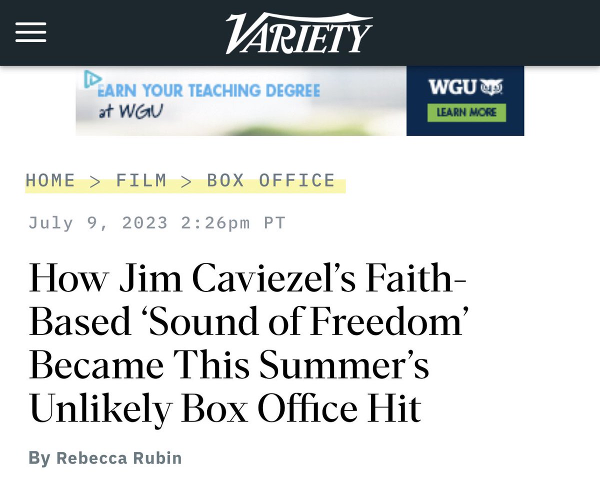 TheChiefNerd's tweet photo. “The faith-based movie about child sex trafficking has collected an impressive $40 million after six days of release.

‘Sound of Freedom’ was originally set at 20th Century Fox and was completed in 2018 before Disney acquired the studio the following year and shelved the film. It’s now being distributed independently by Angel Studios”