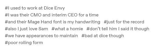 marisharaygun's tweet photo. losing my mind at these tags aabria wrote on tumblr. "bad at dice though. poor rolling form" feels like such a casual yet scathing critique https://t.co/OkZkMRs4ak