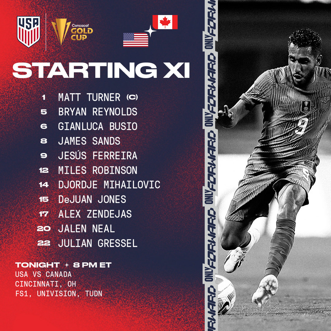 #USMNT Starting XI vs our Northern Neighbors tonight! Let’s cook, boys! #GoldCup defense continues today!