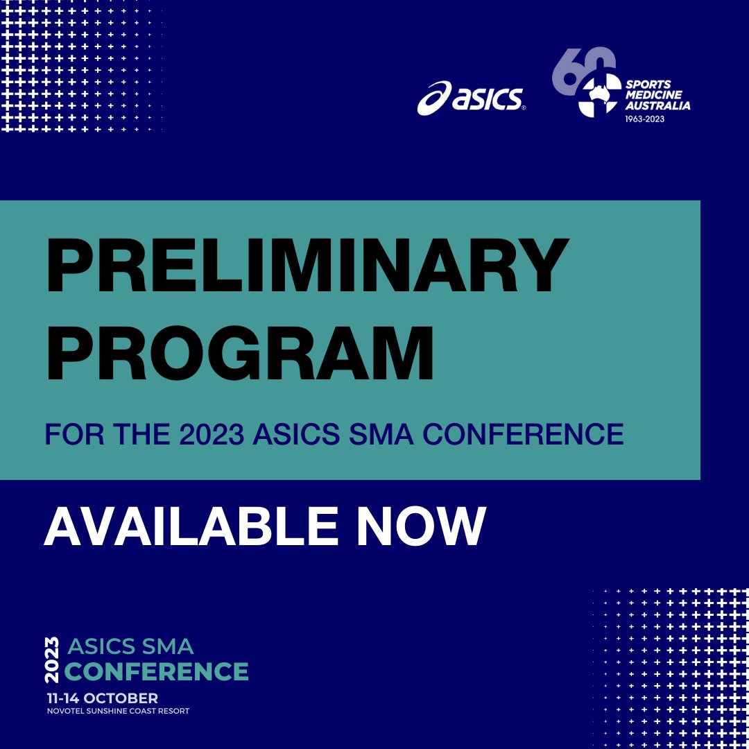 SMA_News's tweet photo. Have you seen the program for the  #ASICSSMA2023 Conference?
👉 https://t.co/OtyrpyyxJx 

It's a program founded on academic excellence and knowledge sharing across all sports medicine and sports science disciplines. Early bird pricing ends in 3 weeks with NO FURTHER EXTENSION. https://t.co/R2shrKQr4j