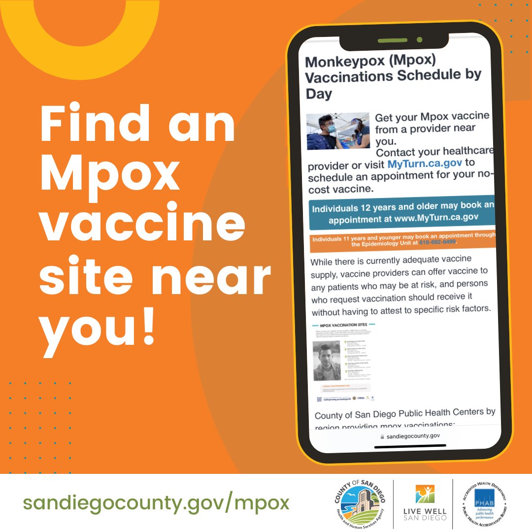 SanDiegoCounty's tweet photo. The 2-dose JYNNEOS vaccine helps protect against Mpox and reduce your symptoms in case of infection. Find out more and where to get a vaccine at https://t.co/XucCxzcuz1 https://t.co/DL6Gswu7he
