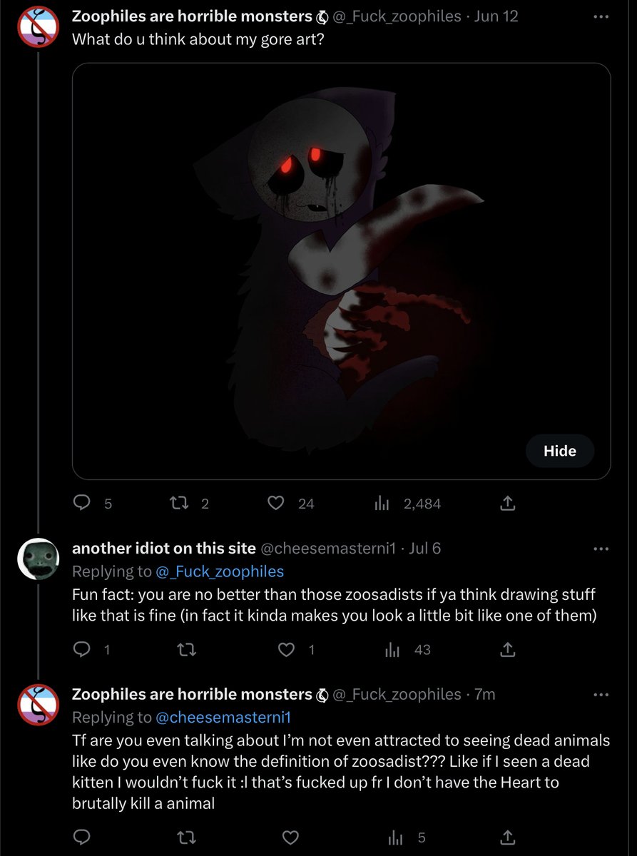 _Fuck_zoophiles's tweet photo. Bro got mad because of gore art 😭 https://t.co/eBXEx7zPDN