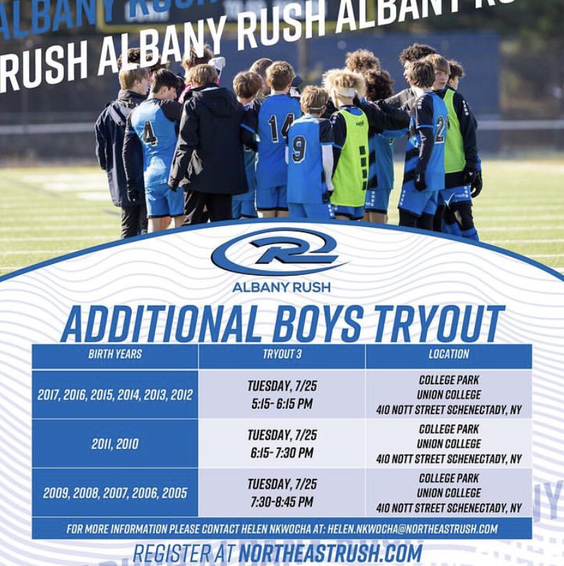 hlnkwocha's tweet image. Additional TryOuts➡️Spread The Word!
#RUID @RushSoccer #AlbanySoccer