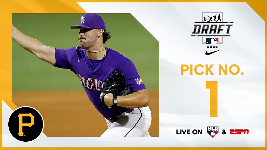 With the 1st pick, the @Pirates select @LSUbaseball right-hander Paul Skenes, No. 1 on the Top 250 Draft Prospects list. Watch live: atmlb.com/44DKVbZ