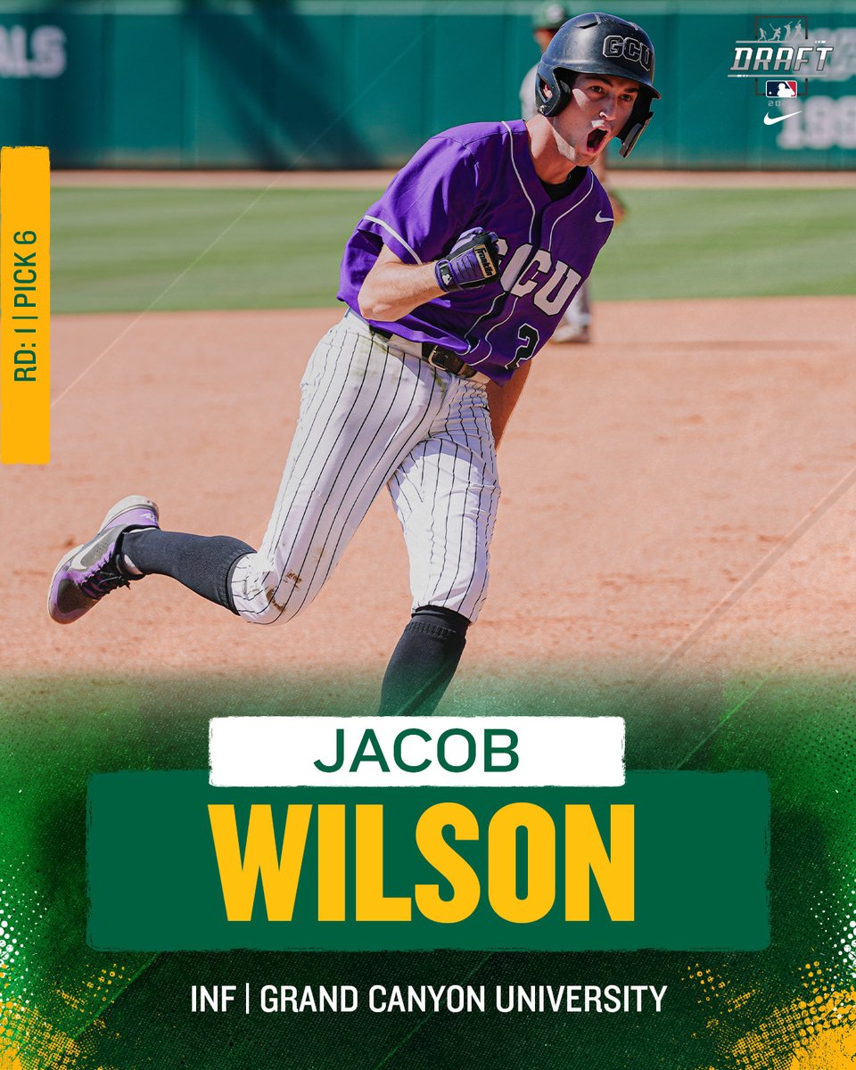 We got him 💪 With the sixth pick in the 2023 #MLBDraft, we have selected INF Jacob Wilson from @GCU_Baseball!