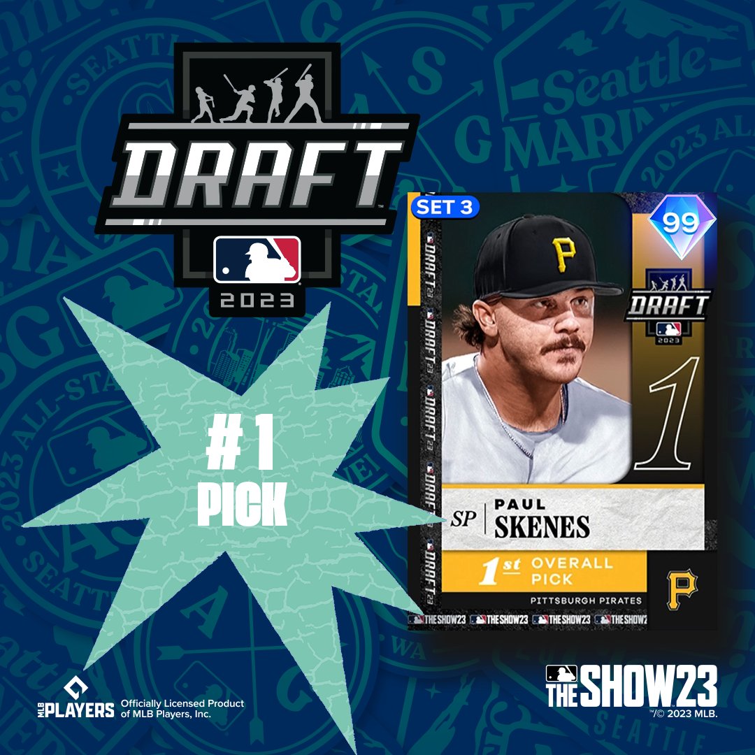 The <a href="/Pirates/">Pittsburgh Pirates</a> select Paul Skenes with the # 1️⃣ pick in the 2023 #MLBDraft!

Congratulations Paul!

More updates to come as the 1st Round unfolds. #MLBTheShow