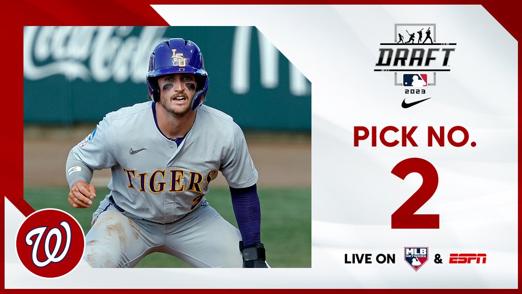 With the 2nd pick, the <a href="/Nationals/">Washington Nationals</a> select <a href="/LSUbaseball/">LSU Baseball</a> outfielder Dylan Crews, No. 2 on the Top 250 Draft Prospects list.

Watch live: atmlb.com/44DKVbZ