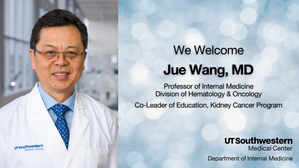 We welcome Dr. Jue Wang as Professor @UTSWInternalMed and Co-Leader of Education in our @KCPUTSW. To learn more about Dr. Wang, visit tinyurl.com/djwwz8de. @UTSWNews