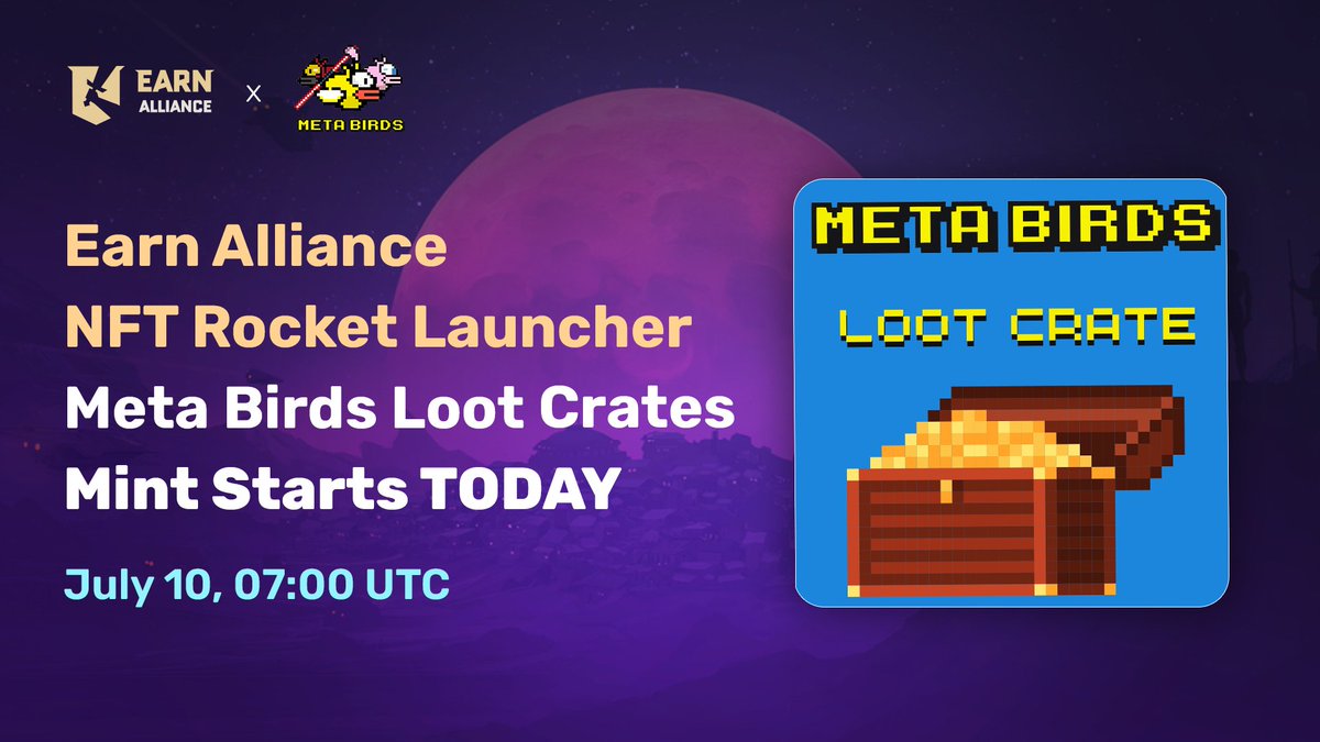EarnAlliance's tweet photo. 📢THE METABIRDS PUBLIC MINT STARTS TODAY!🐦

This is flockin' exciting!! @meta_birds free mint starts today, July 10 at 0700 UTC!

👨‍🚀SIGN UP on https://t.co/CxI76BFgMX, COMPLETE THE MISSIONS &amp; MINT IN A FEW HOURS!📆

Mint here: https://t.co/yYrxkFE4No https://t.co/CJsylTJhRX