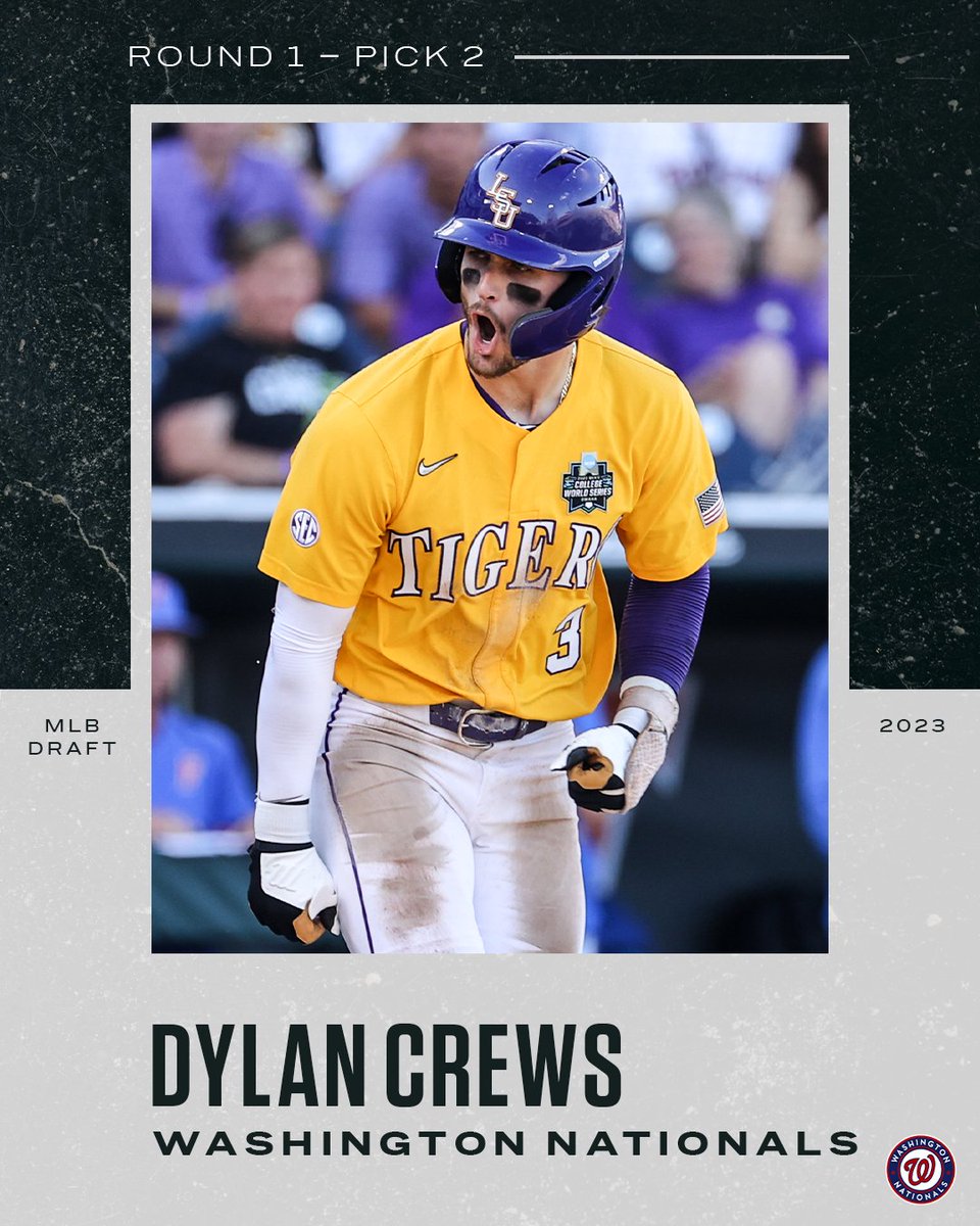 The Washington Nationals have selected Dylan Crews with the second overall pick in the #MLBDraft 🐯
