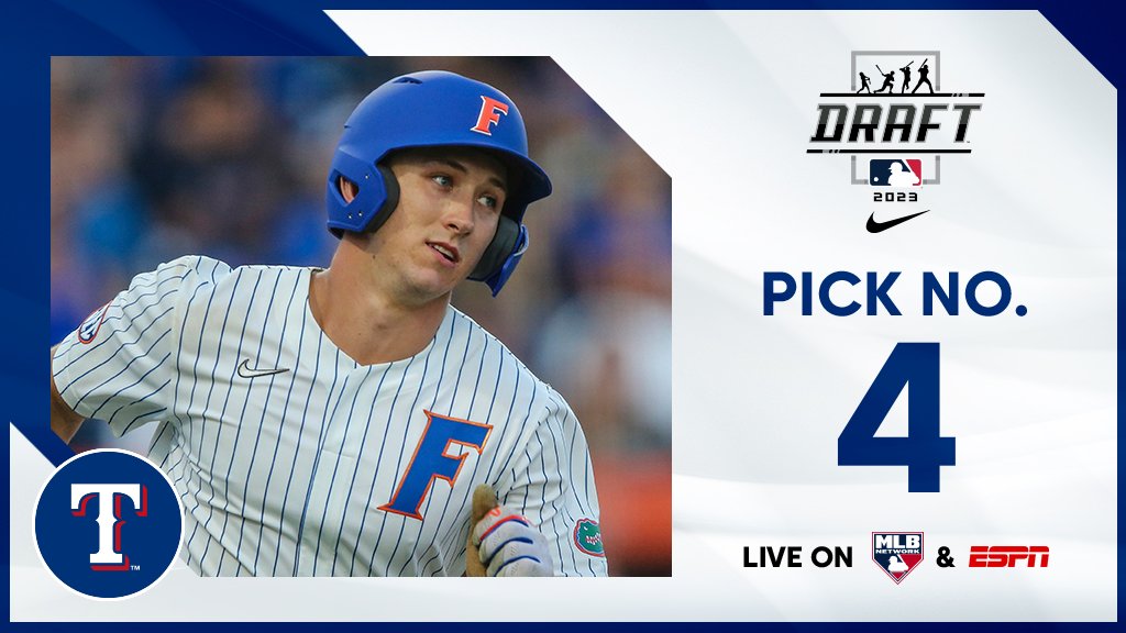 With the 4th pick, the <a href="/Rangers/">Texas Rangers</a> select <a href="/GatorsBB/">Florida Gators Baseball</a> outfielder Wyatt Langford, No. 3 on the Top 250 Draft Prospects list.

Watch live: atmlb.com/44DKVbZ