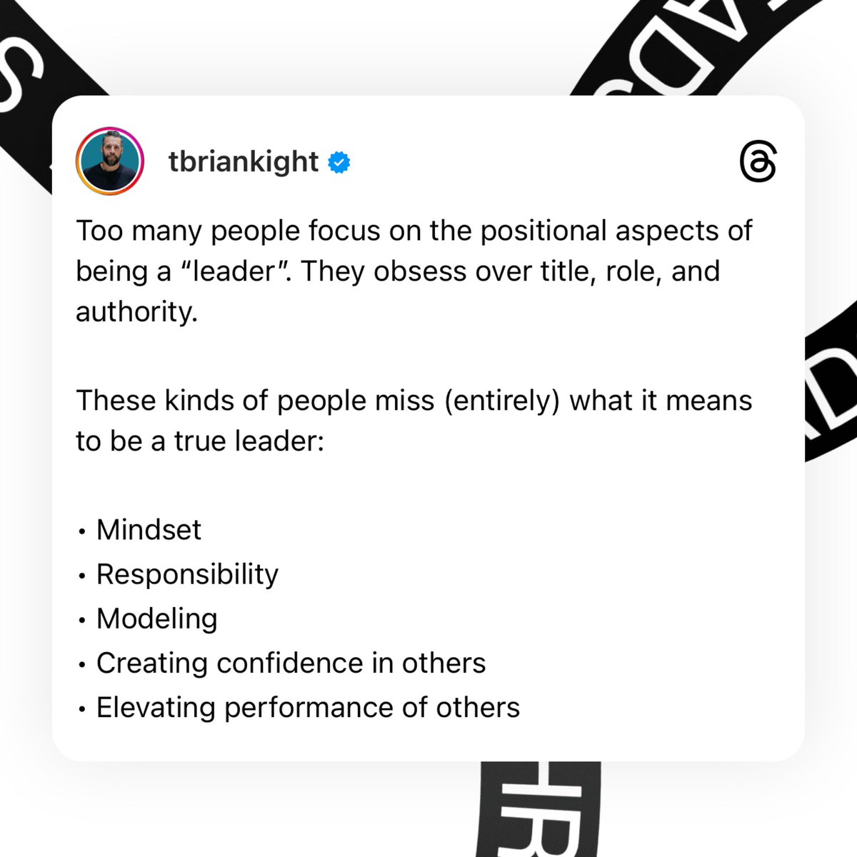 BrianKight's tweet image. The title of “leader” doesn’t tell you much about someone.

Because true leaders are rare but people who found a way to occupy a position of authority are everywhere.