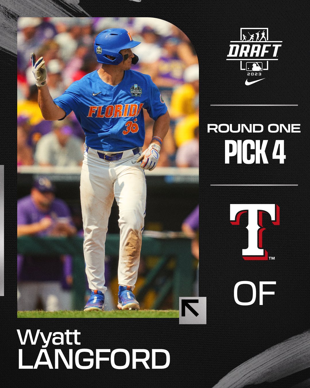 MLB on X: With the fourth pick in the 2023 #MLBDraft, the @Rangers select  OF Wyatt Langford from Florida.  / X