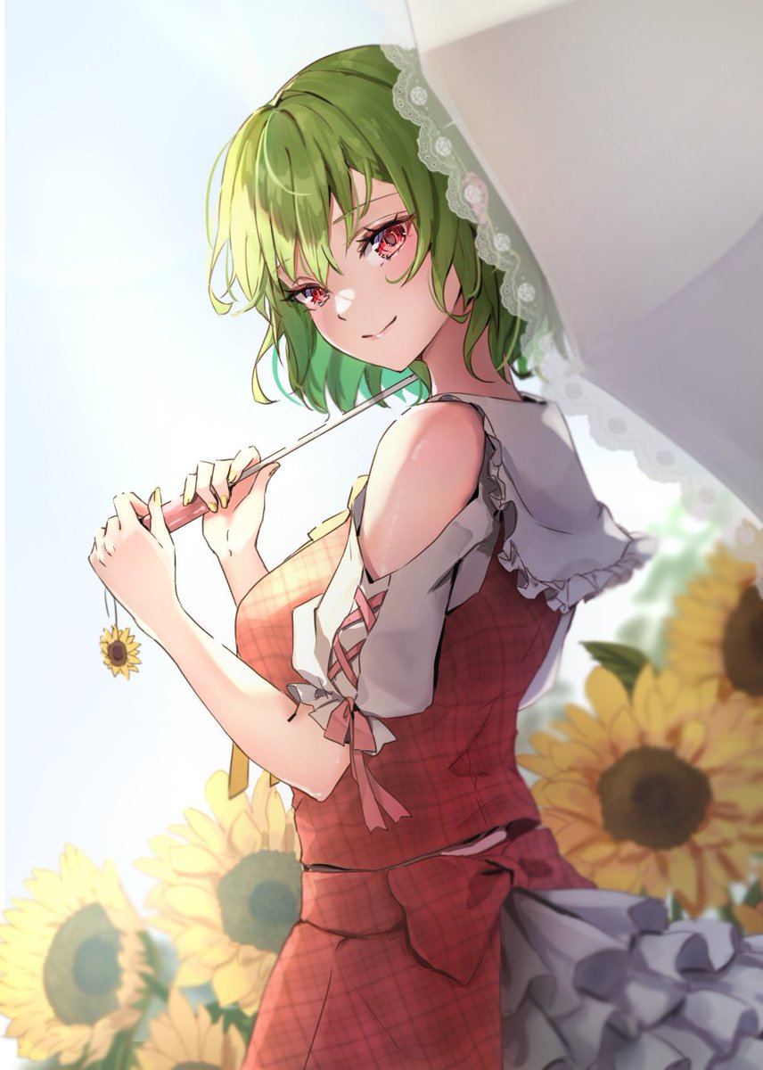 kazami yuuka 1girl solo sunflower umbrella flower green hair red eyes  illustration images