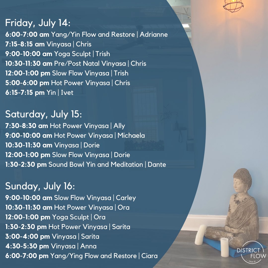District_Flow's tweet photo. Here is our upcoming schedule! Come join us in studio for a variety of classes! Sign up soon! https://t.co/vLFaKij4uN