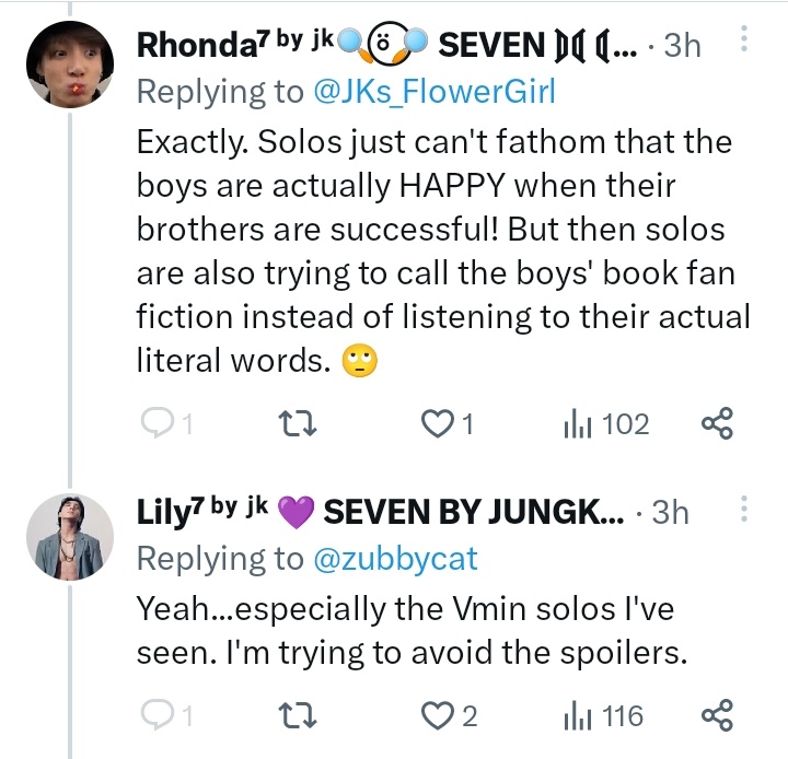minieskies's tweet photo. The way op is just ignoring the fact that the pjm pointed out they're MUTUALS with vile jm antis who literally call him animal names, trended hate hts against him and their army friends in the reply are like "slay 🔥 show those solo losers" my God??? 😭😭😭 Fck armys actually https://t.co/deFuZCDXQJ