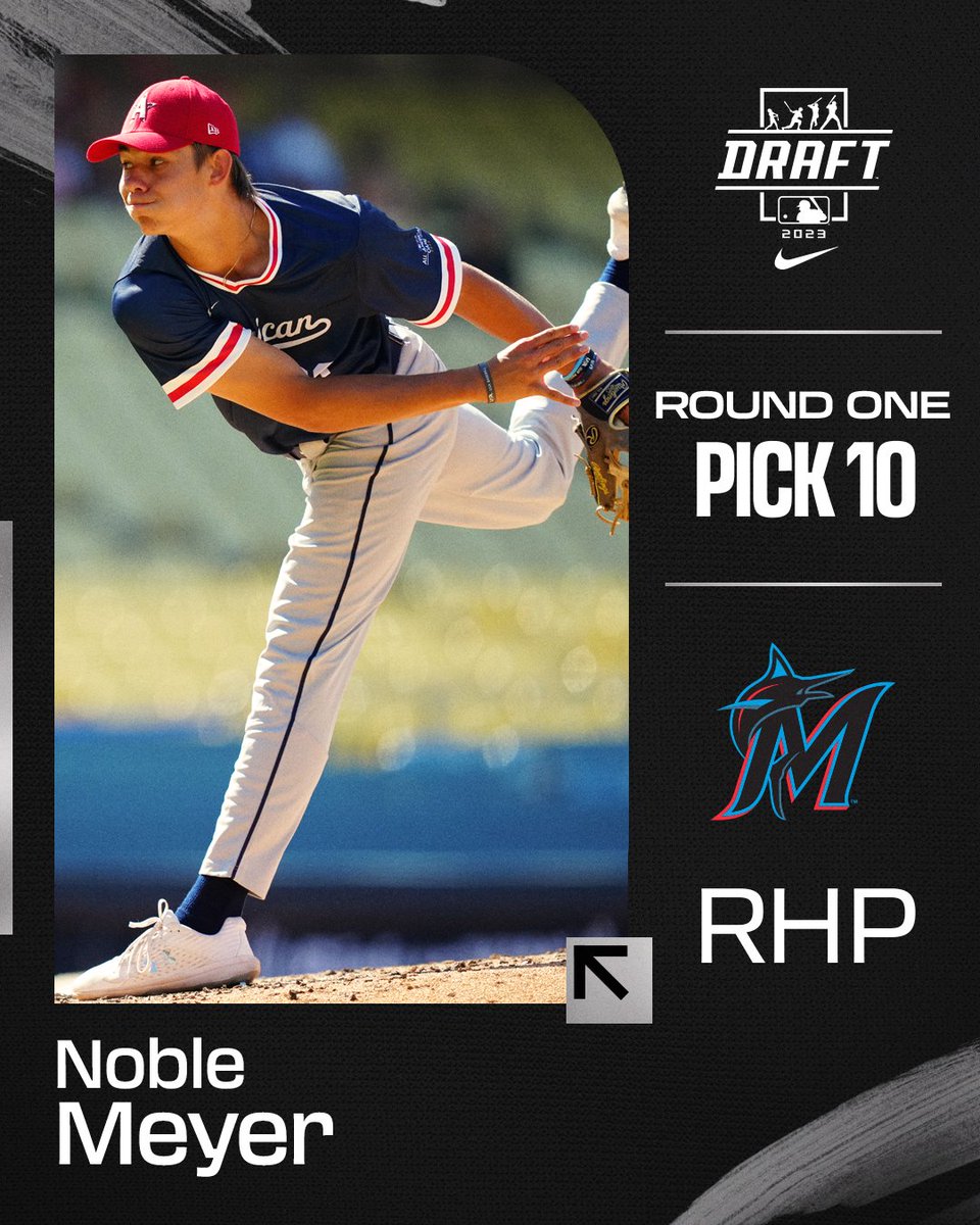 MLB (@mlb) on Twitter photo With the 10th pick in the 2023 #MLBDraft, the <a href="/Marlins/">Miami Marlins</a> select RHP Noble Meyer from Jesuit H.S. (OR). With the 10th pick in the 2023 #MLBDraft, the <a href="/Marlins/">Miami Marlins</a> select RHP Noble Meyer from Jesuit H.S. (OR).