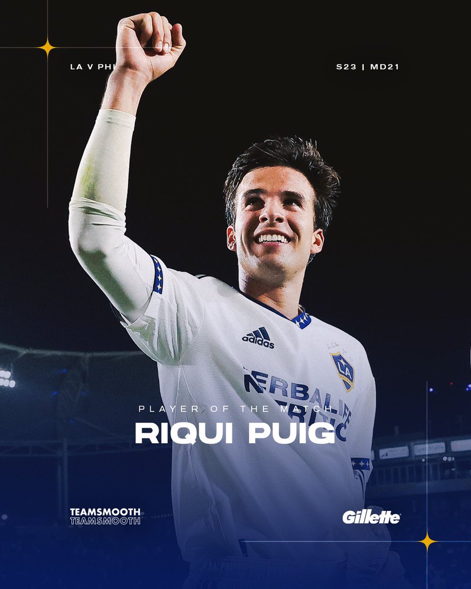 LAGalaxy's tweet photo. From Barcelona causing trouble in LA 🍿
@RiquiPuig is the @Gillette Player of the Match for #LAvPHI!
#TeamSmooth x #GillettePartner https://t.co/hR7VXbUdCl