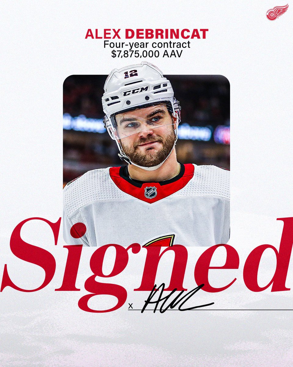 UPDATE: The #RedWings have signed Alex DeBrincat to a 4-year extension with an AAV of $7,875,000.