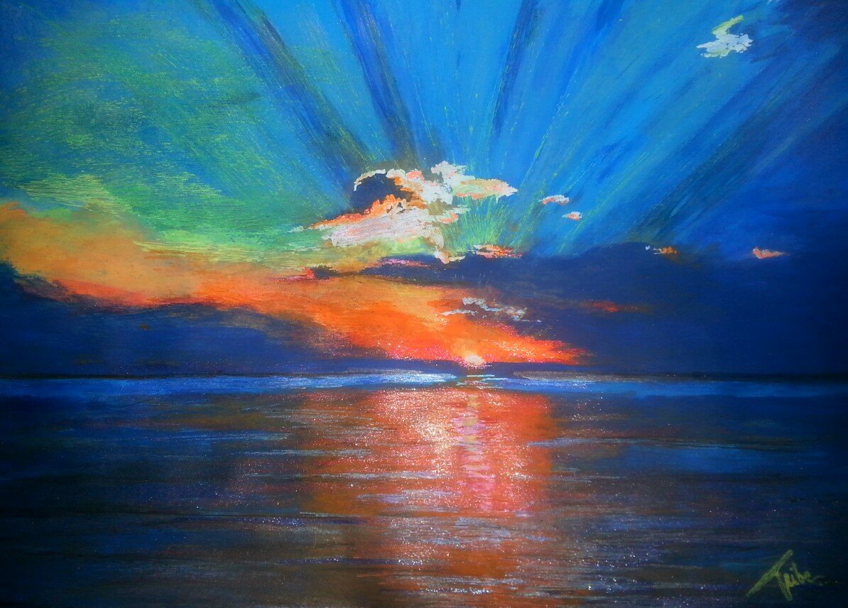#sunrise #vibrant #dawn 🌅#bluesy #BlueJourney  🩵💙#Skyline #Cloudburst #water #Shimmer #gelpens #marker #acrylicpainting #art #ShiningPhoto #ArtistOnTwitter