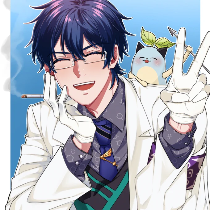 修正/再掲 真顔だときつめの美形なのに笑うとぱぁ～ってなる博士好き #まめねことレオス 