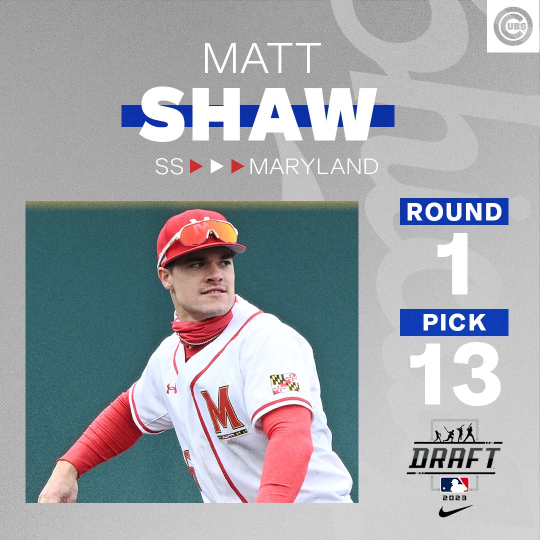 Chicago Cubs (@cubs) on Twitter photo The #Cubs tonight selected SS Matt Shaw of <a href="/TerpsBaseball/">Maryland Baseball</a> with the 13th overall pick in the 2023 #MLBDraft. The #Cubs tonight selected SS Matt Shaw of <a href="/TerpsBaseball/">Maryland Baseball</a> with the 13th overall pick in the 2023 #MLBDraft.