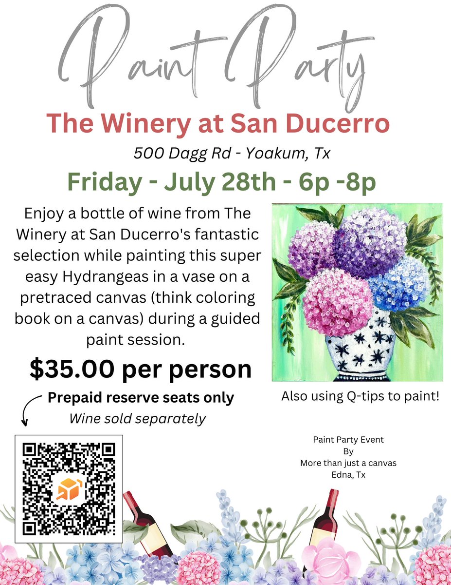 We are having a party and your invited! July 28th is a Friday night. Click and purchase your spot. We are offering for sale wine slushy's, charcuterie boards, wine by the glass and of course bottles of your favorite San Ducerro Wine. #welovewhatwedo #texaswine #sanducerrowinery