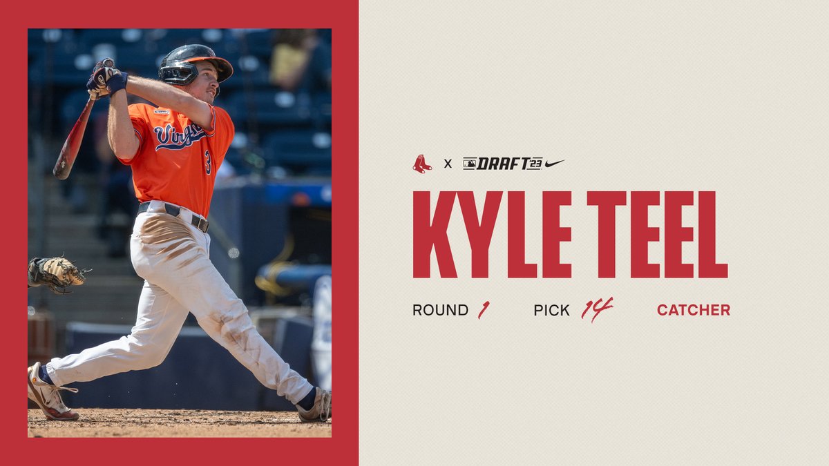 RedSox's tweet photo. With the 14th pick in the 2023 #MLBDraft, we have selected catcher Kyle Teel from @UVABaseball. https://t.co/ISQYgNinE7