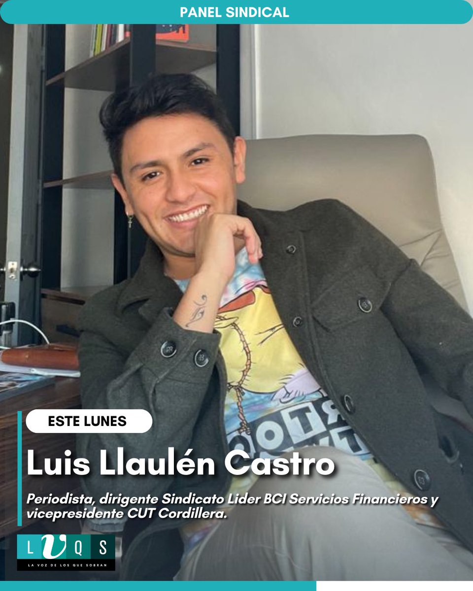 losquesobrancl's tweet photo. 📌 Este LUNES 10 de Julio desde las 10:00 horas, acompáñanos en una nueva edición de #ElMatinal de #LaVozDeLosQueSobran. Junto a Ale Valle, Hassan Akram y Daniel Stingo.

En esta edición tendremos de invitados en el Panel Sindical a los dirigentes del Sindicato Lider BCI Servicios Financieros, Boris Garrido y Luis Llaulén.

👉 Te esperamos mañana por todas nuestras plataformas digitales: Facebook, YouTube, Twitter y Twitch; y en https://t.co/WfzG9N64VQ